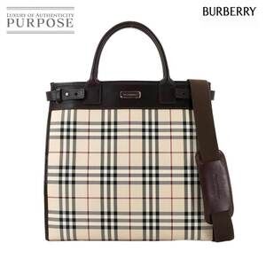 Burberry Nova Check Tote Shoulder Bag Canvas Leather Beige Tan Brown